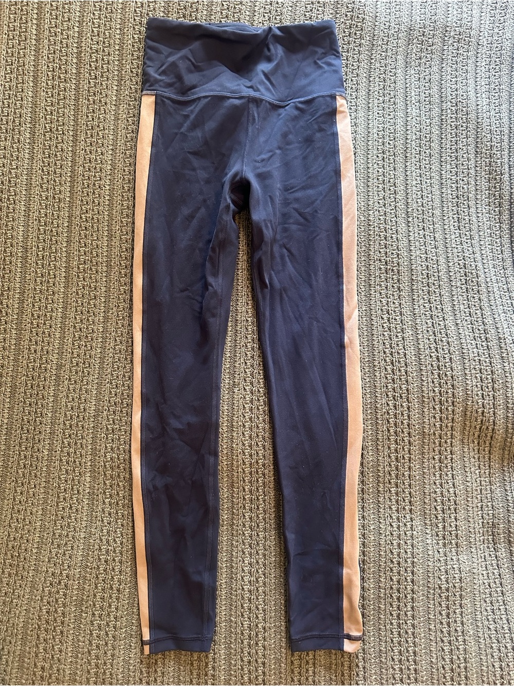 Athleta Navy Leggings with Tan Side Panels PETITE length